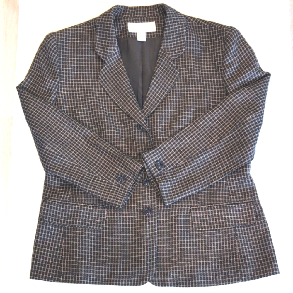 Vintage neutral wool blend 4 button blazer. Rena Rowan For Seville. 16W
